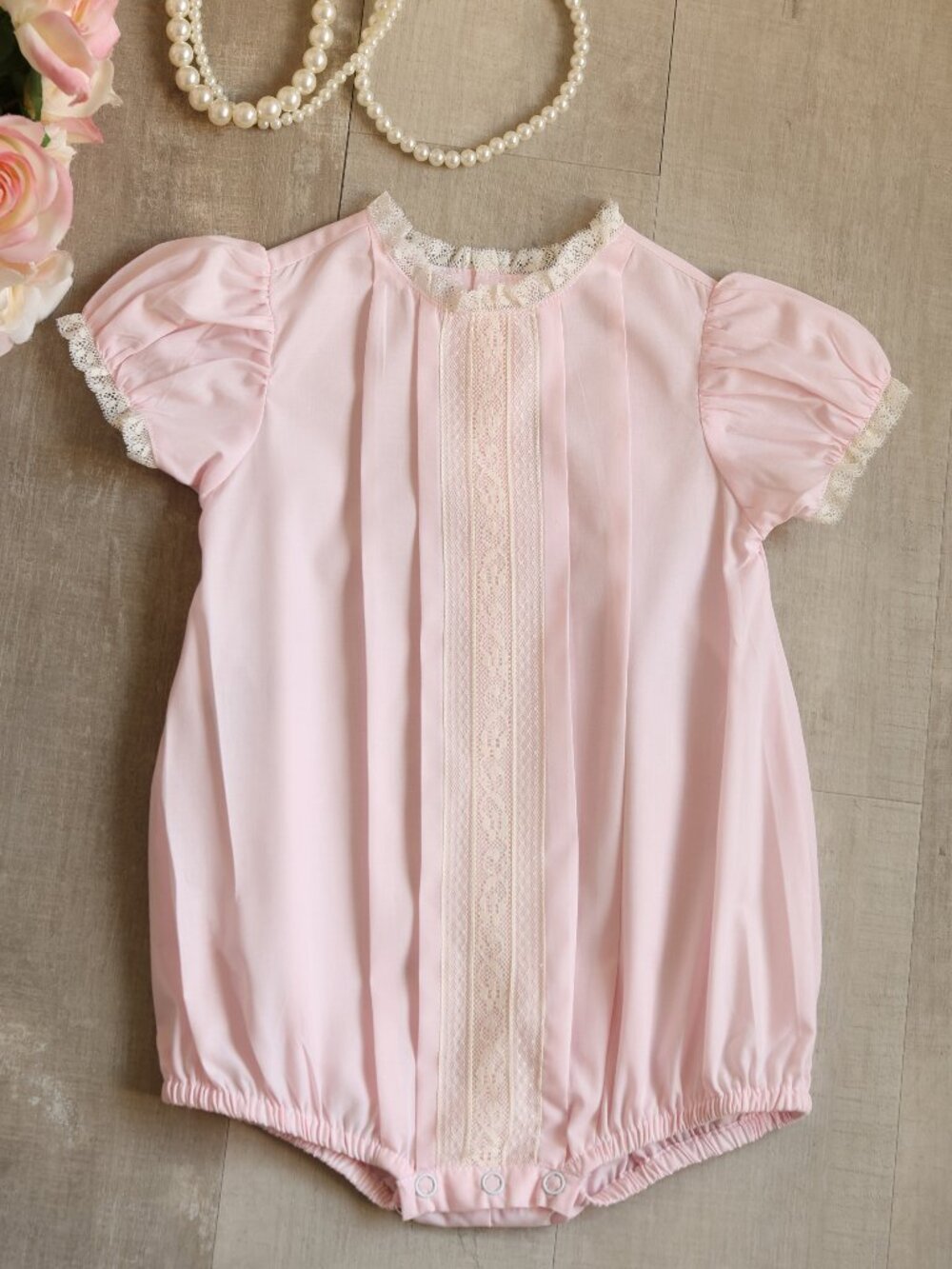 Pink Heirloom Bubble Ecru Vintage Lace Inlay Eyelash Lace Milestone Portrait NWT